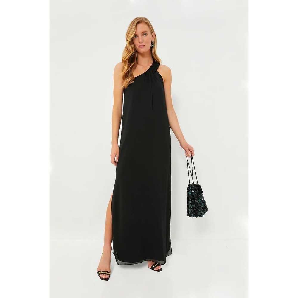 POMANDER PLACE Black Soleil Gown One Shoulder Maxi Formal Evening Gown NWT XL
